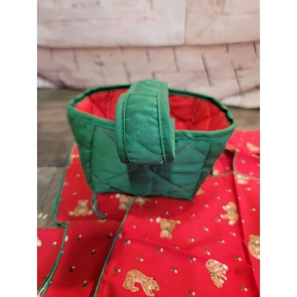 Xmas teddy bear mistletoe red cloth napkin‎ set - Picture 3 of 5